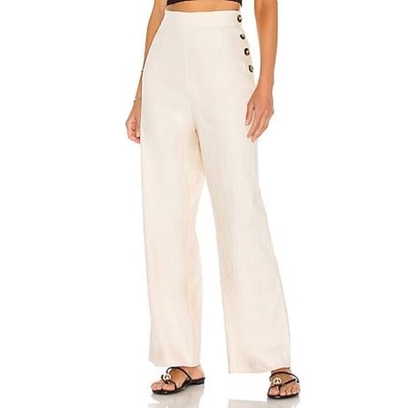 Revolve x LPA Linen Trouser Wide Leg Jacopo Pant in Oatmeal Size M - Picture 1 of 6